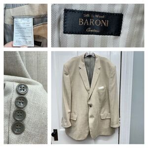 Baroni wool silk blend cream tan suit coat blazer jacket men's 52R‎ Piattelli